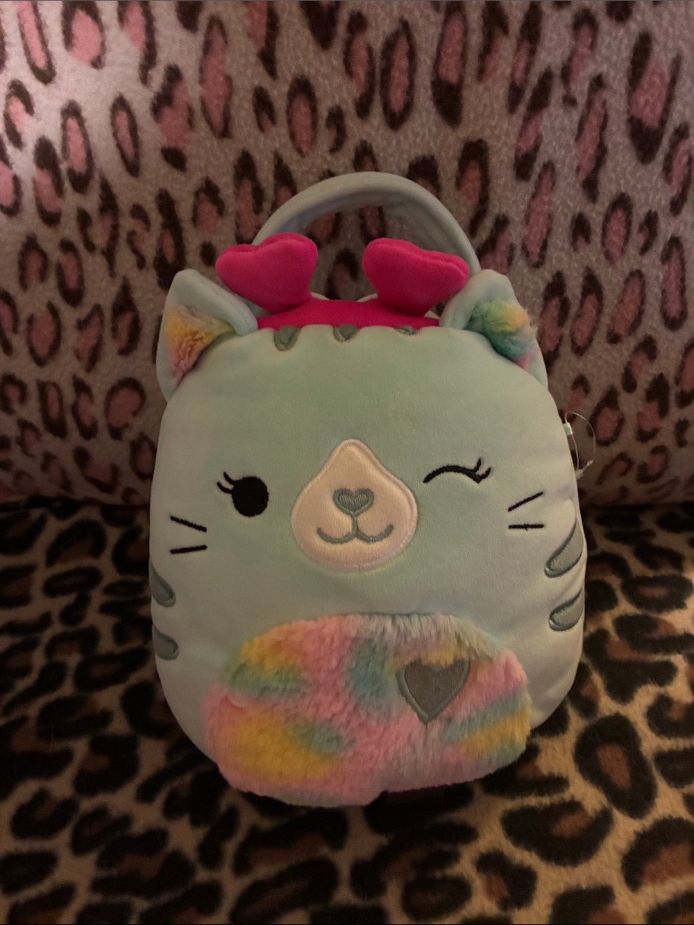 Squishmallows Mint Green Plush Girl Purse with Rainbow Logo Tag